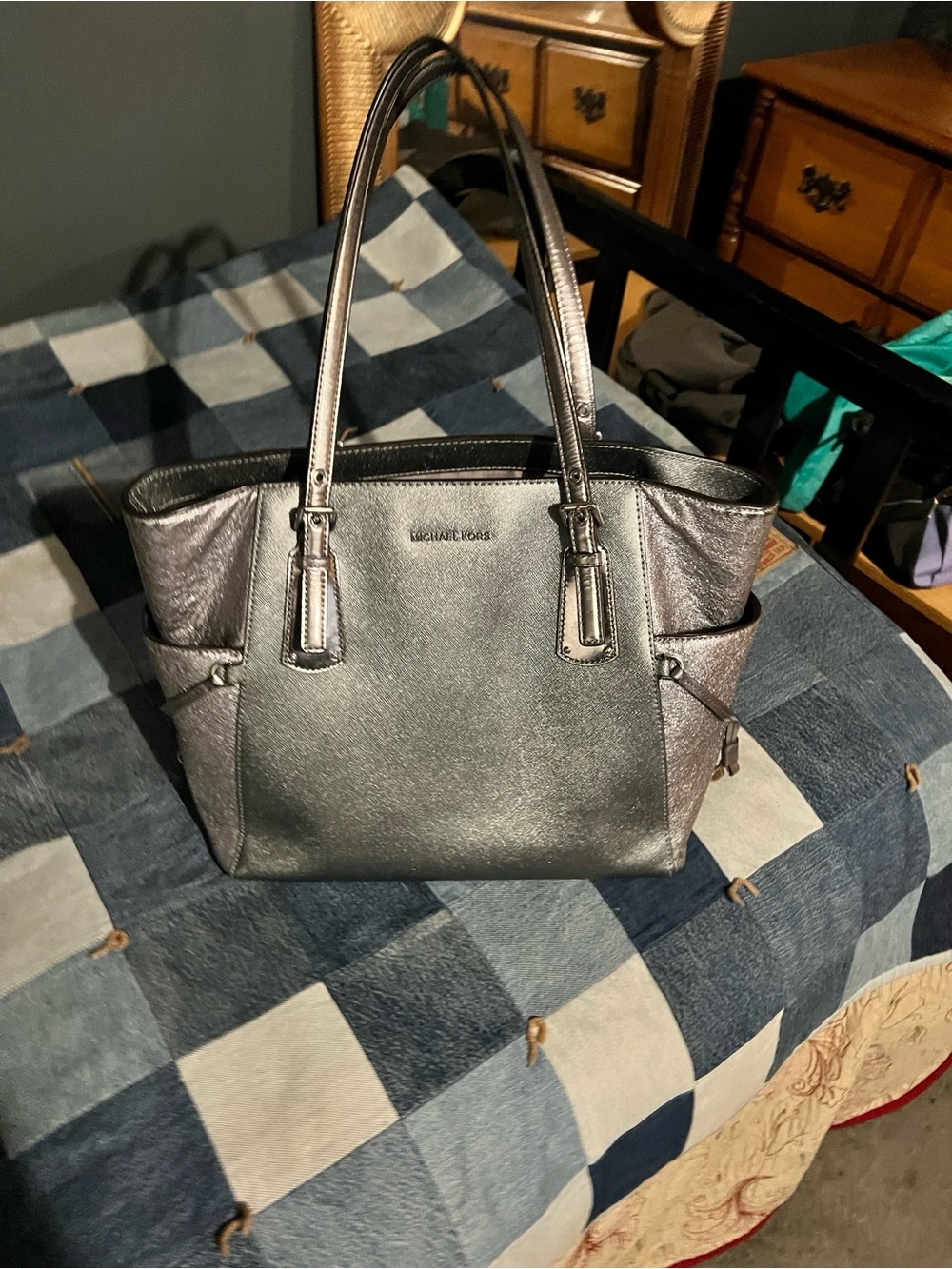 Michael Kors Silver Metallic Saffiano Tote